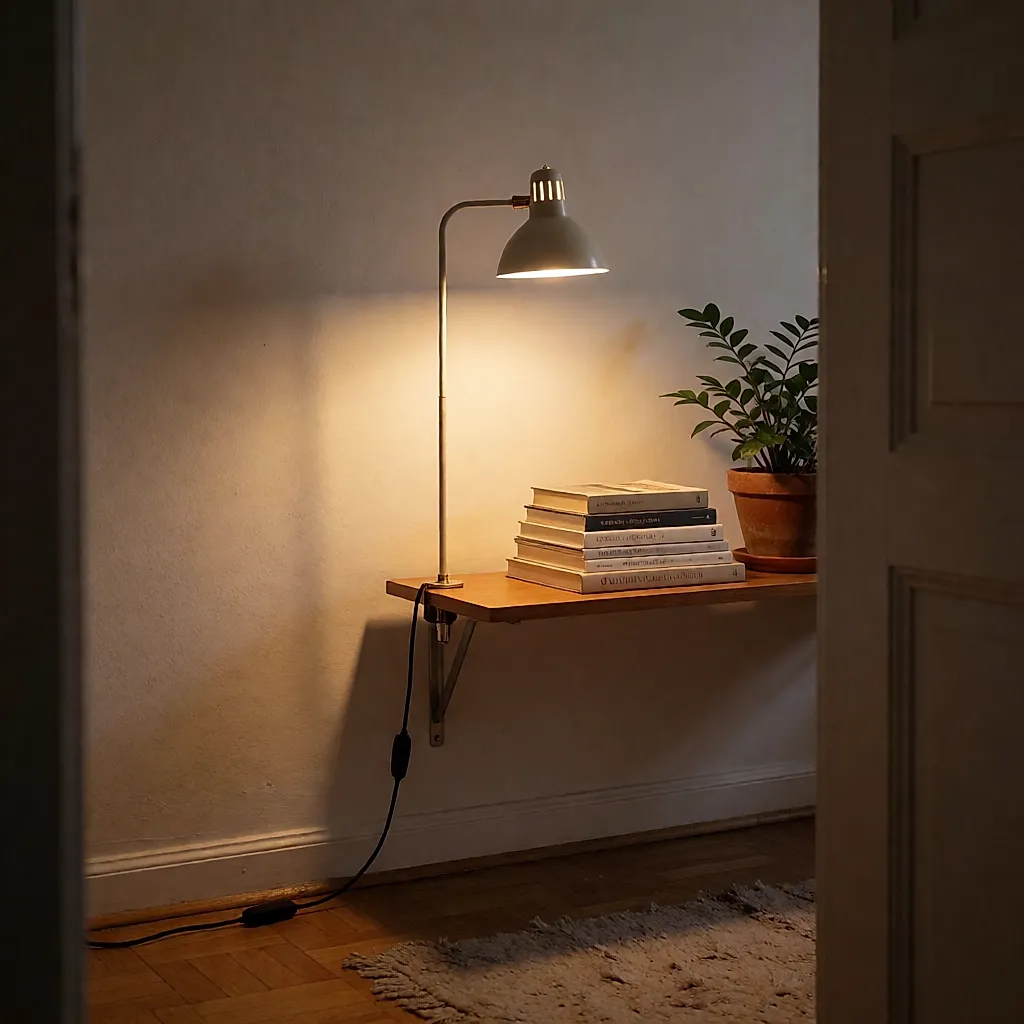 Lampe à pince fixée sur une étagère en bois sans percer le mur