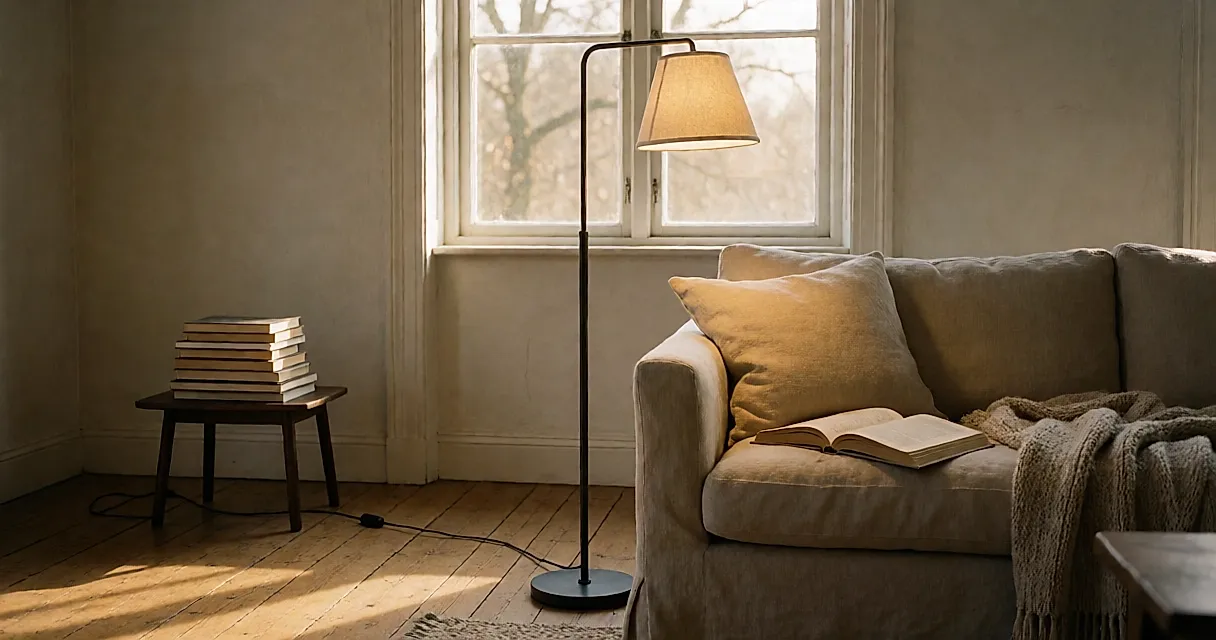 Remplacer la suspension au plafond par un luminaire sur pied pour éclairer le coin lecture du salon